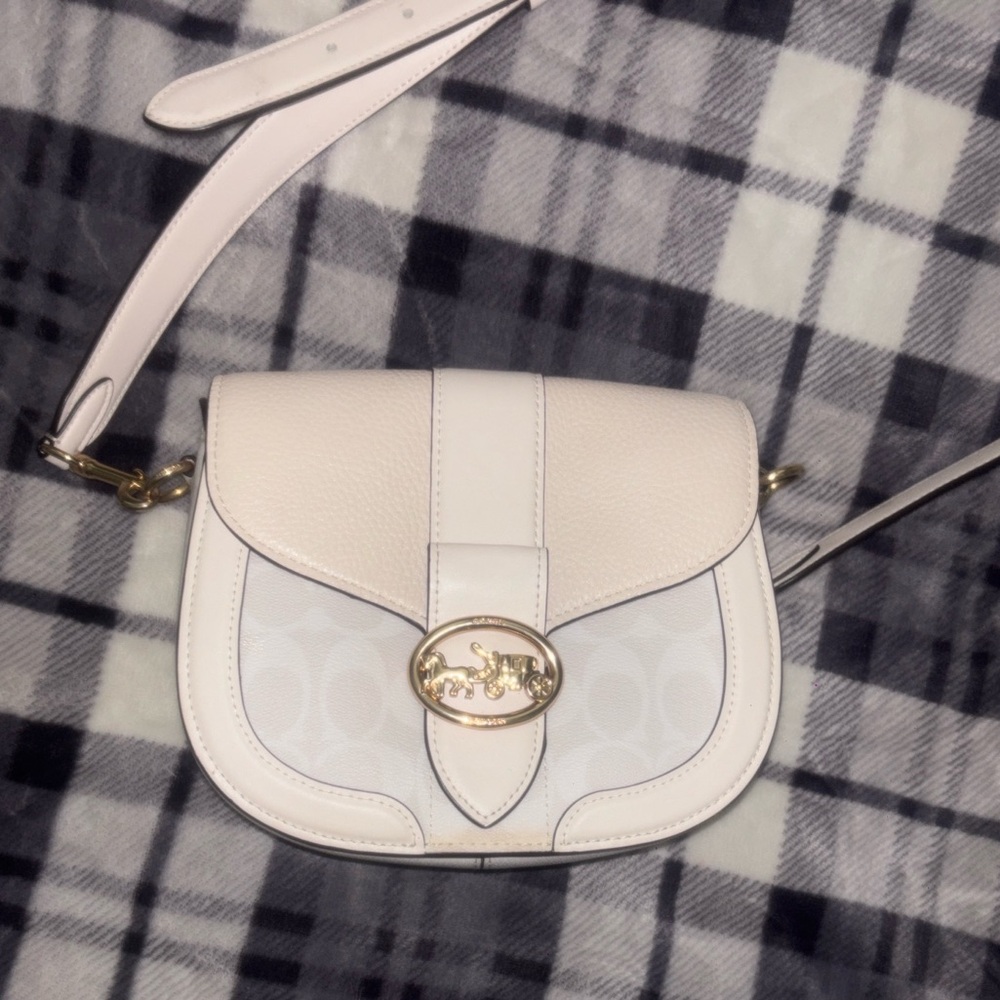COACH LEATHER CREAM/WHITE SADDLE CROSSBODY